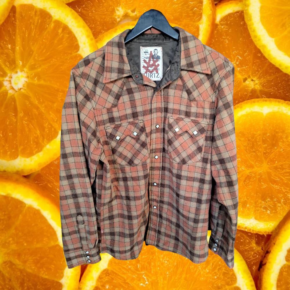 Kurtz Long Sleeve Plaid Snap Up Wool Blend Shirt Size Large - Picture 1 of 5